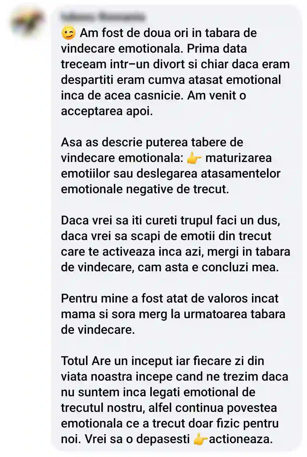 Testimonial - Tabăra de Vindecare Emoțională