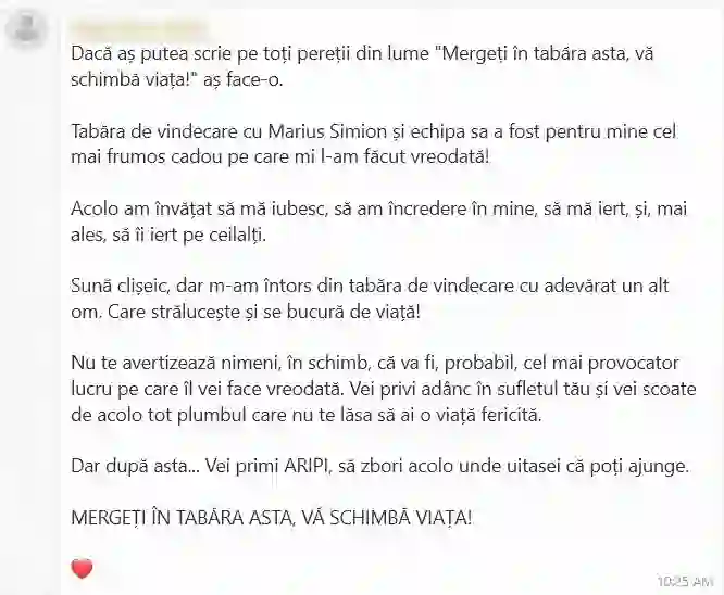 Testimonial - Tabăra de Vindecare Emoțională